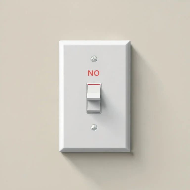 A light switch in the "off" position with the word "NO" written on it, symbolizing turning off distractions and unnecessary commitments.