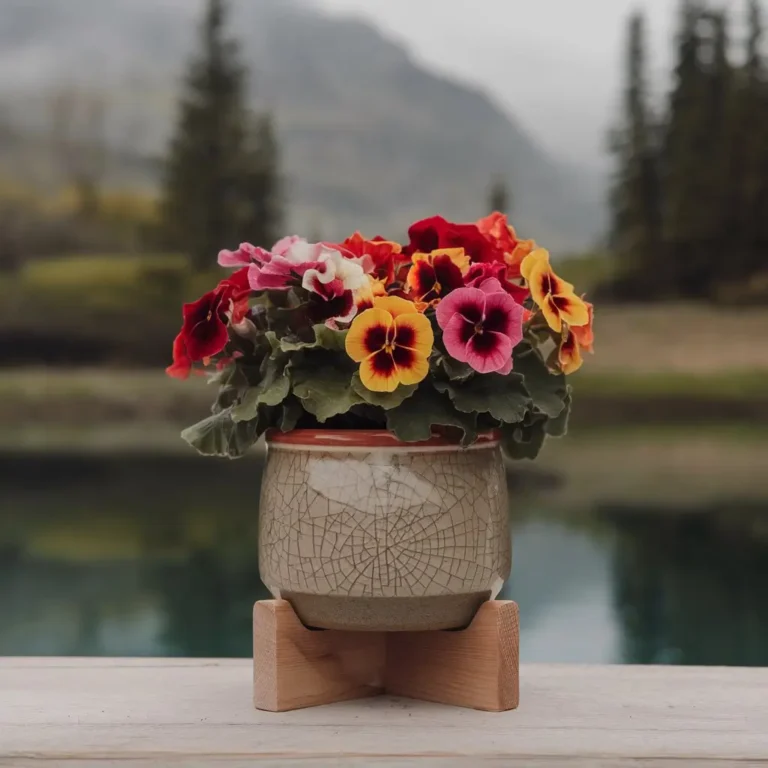 A beautifully cracked ceramic pot with vibrant flowers blooming from it. This image symbolizes the beauty of imperfections and how they can still bring joy and life.