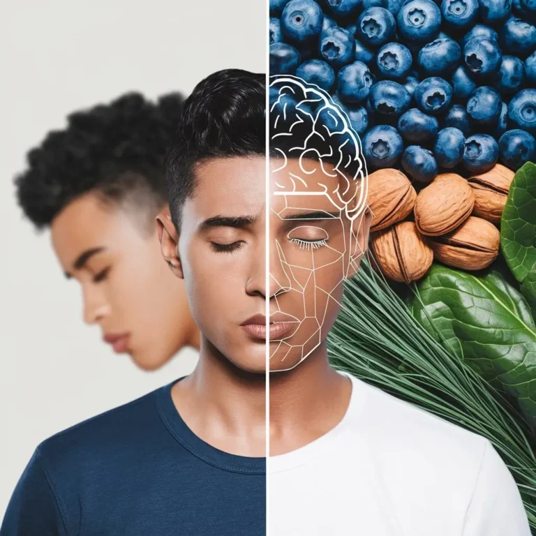 A split image showing a person before and after consuming brain-boosting foods, illustrating improved focus and productivity. This can visually represent the impact of nutrition on cognitive function.