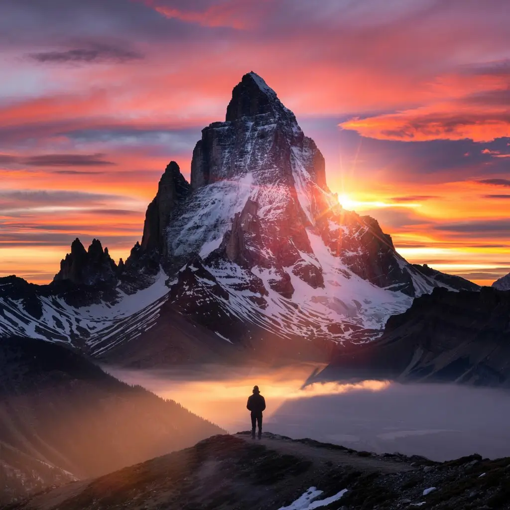 A breathtaking sunrise viewed from a mountain peak, symbolizing new beginnings and the clarity that intentional living can bring.