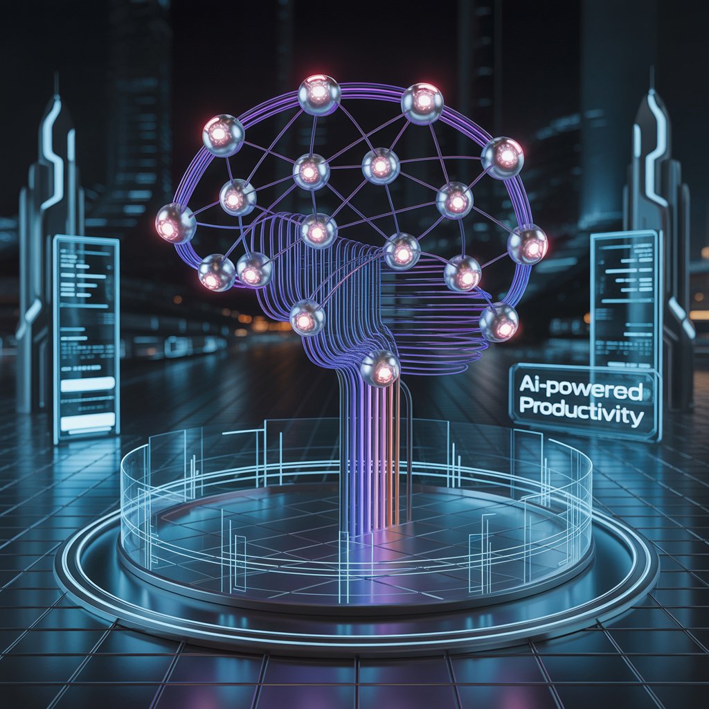An abstract futuristic image depicting autonomous AI agents managing workflows, symbolizing the evolving role of AI in increasing productivity.
