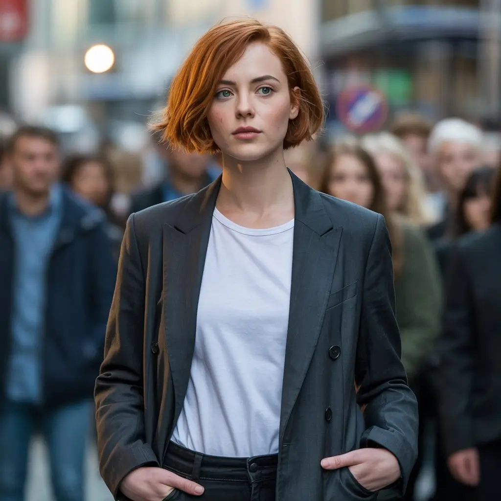 A confident individual standing firm with a backdrop of a blurred crowd, symbolizing the importance of setting boundaries. The person should look assertive yet relaxed, representing self-respect.