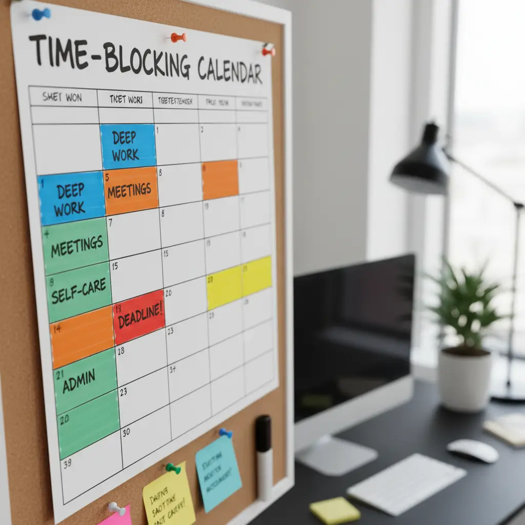 Time-blocking calendar used by own boss to manage work hours effectively.
