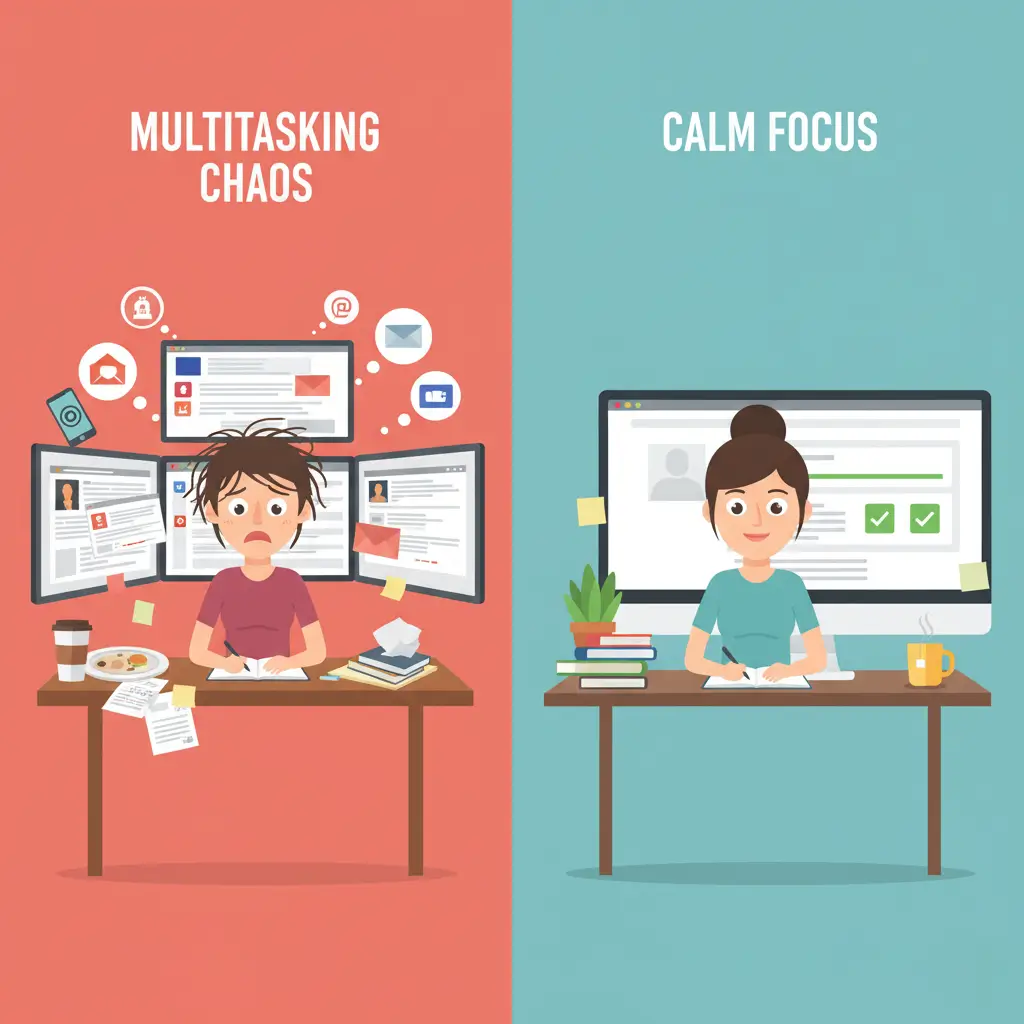 Before and after time management — own boss going from chaos to productivity.